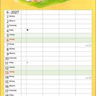 Text: "Sie lenken deinen Blick auf das Wesentliche." Oben zwei Engel auf Gras; unten ein Monatskalender für Juni 2027.