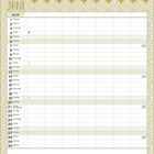 Kalender für Juni 2017. Tage und Wochentage links gelistet. Große Notizen-Sektion unten. Dezentes Muster am Rand.