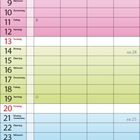 Kalender für Juni 2027 mit farbig hinterlegten Wochen. Tage und Wochentage links angegeben, Notizen unten.