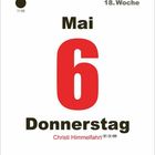 18. Woche, Mai 6, Donnerstag, Christi Himmelfahrt. Großes rotes "6" zentriert. Kleiner schwarzer Punkt oben links.