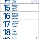 Kalender im Mai 2027. Tage und Daten in vier Sprachen: Dienstag bis Montag. Jeder Sonntag hat einen grauen Hintergrund.