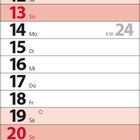 Kalender für Juni 2027. Wochenenden sind rot markiert, der 21. Juni ist "Sommeranfang". Wochen sind nummeriert.