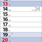 Kalender für Juni 2027. Wochenbeginn 5. und 26. mit blauer Markierung. 21. Juni: Sommeranfang.