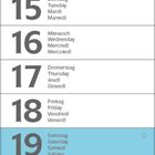 Kalender für Februar 2027. Wochentage in mehreren Sprachen. Sonntage rot, manche Tage blau. Unten steht „6 2027“.