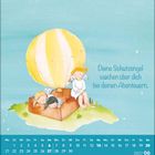 „Deine Schutzengel wachen über dich bei deinen Abenteuern.“ Illustration: Drei Engel in einem Ballonkorb auf Insel.