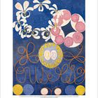 "av" in der Mitte, kunstvolle Blumen und dekorative Elemente in Blau und Rosa. Juni-Kalender mit Zahlen darunter.