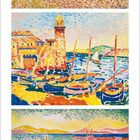 Kalender mit "Juni 2017", zweidreißig in Orange. Drei bunte Landschaftsbilder von Andre Derain zeigen Küstenszenen.