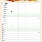 Kalenderblatt für Juni 2027. Oben ein Bär mit Halstuch, vor ihm eine Gießkanne und ein Baum mit rosa Blättern.