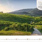 "Strada del Prosecco" und Monatsübersicht Juni 2023 unten. Weite, grüne Weinberge mit einem Pfad, der hindurchführt.