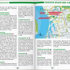 **Texte links:** Bremerhaven, Museums-U-Boot Wilhelm Bauer, Deutsches Schiffahrtsmuseum, Hafenbus  
**Texte rechts oben:** Zwischen Weser und Elbe  
**Texte rechts unten:** Container-Aussichtsturm, Thieles Garten, Hafenkundfahrten  
**Illustration:** Stadtplan mit Sehenswürdigkeiten von Bremerhaven.