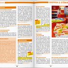 "BÜCHER" und "SHOPPEN & STÖBERN" sind Hauptüberschriften. Texte beschreiben Buchläden, Delikatessen und Süßigkeiten. Rechte Seite zeigt Granini-Packungen und Katjes-Logo.
