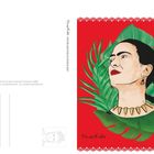 Text "januar", Wochentage von 25 bis 31. Illustration von Frida Kahlo mit rotem Hintergrund und grünen Blättern.