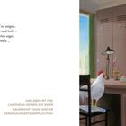 „DAS LACHEN Kein Tier vermag sich lachend zu zeigen...“ Rechts: Ein Mann sitzt an einem Schalter, vor ihm eine Henne.