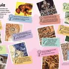 Foto-Quiz mit elf Beschreibungen von Steinen, Mineralien und Orten. Texte und farbige Illustrationen ergänzen die Hinweise.