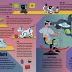 Spielzeugbots: Roboter als „Freunde“. Emo, Pleo, Aibo und Paro interagieren mit Besitzern. Click-bot und VR/AR-Konzepte rechts.