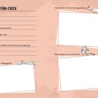 Text: "DER WOHLFÜHL-CHECK", "Lieblingsfutter", "Lieblingsleckerlis", "Lieblingsspielzeug", "Lieblingsstelle", "Das mag meine Katze gar nicht", "Mit diesen Menschen versteht meine Katze sich besonders gut", "Meine Katze an ihrem Lieblingsplatz", "Meine Katze mit ihrem Lieblingsspielzeug", "Meine Katze, wenn sie sich putzt". Illustration: Katzen in verschiedenen Positionen.