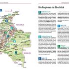 **Die Regionen im Überblick**: Links eine Karte von Kolumbien mit nummerierten Regionen, rechts Textbeschreibungen.