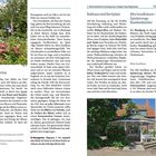 "Rosengarten" und "Rathaus und Dorfplatz" sind wichtige Überschriften. Texte beschreiben Sehenswürdigkeiten und Geschichte des Ortes. Eine Illustration zeigt einen Pavillon umgeben von Blumen.