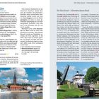 **Seite 80:**  
- Überschrift: "Mittel Schweden: Rund um den Vänersee"
- Abschnitt: "Stippvisite im Fischerdorf Spiken"
- Infos: Lage bei Läckö Slott, Fischerkönnen, Öffnungszeiten, Kontaktdaten.  
- Untertitel: "Mariestad"  
- Beschreibung: Beliebtes Urlaubsziel, am Vänern gelegen.

**Seite 81:**  
- Überschrift: "Der Göta-Kanal – Schwedens blaues Band"
- Text: Geschichte und Bau des Göta-Kanals, wichtige Städte, touristische Bedeutung.
  
**Fotos:**  
- Oben: Kirche am Wasser.
- Unten: Boot im Kanal mit Schleuse.