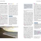 Text: "Das fruchtbare Golftal," "La Frontera," "Tigaday," "Kurz & knapp," "Vulkanismus oder Erosion?"

Das Bild zeigt ein Küstenfoto mit einem Sandstrand und Felsen.