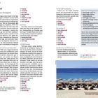 Seite mit Text über Strände auf Mykonos, Kategorien für verschiedene Zielgruppen, Sicherheitsflaggen-Erklärung und ein Strandfoto.