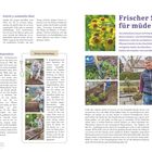 "Frischer Schwung für müde Stauden" und "Schritt 3: Anhäufeln (Mai)" gefolgt von Anleitungen und Fotos zur Gartenarbeit.