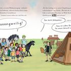 Eine Gruppe Kinder und Erwachsene steht auf einer Wiese. Text beschreibt einen geplanten Waldspaziergang zur Umweltwahrnehmung.