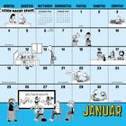 Kalender des Monats Januar mit Illustrationen. Feiertage: Neujahr, Heilige Drei Könige, Welt-Braille-Tag, Weltgeschichte.