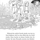 Text: "Während die restliche Familie rätselte... Seite 12". Illustration: Menschen schockiert am Teich, Hexe im Schilf versteckt.