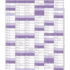 Kalender 2026: Eine Tabelle mit Monaten Januar bis Juni, Feiertagen und Ereignissen in lila und weißfarbigen Kästchen.