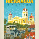 Text: "NICARAGUA GRANADA" oben, Zahlreihe 01–30 unten, 06 hervorgehoben. Illustration einer Kirche mit Kutsche und rotem Auto.