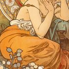 06; Kalenderseite mit Illustration einer eleganten Frau in Jugendstil, umrahmt von dekorativen Mustern und Pflanzen.