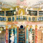 "Viele Gelehrte vergessen... Helen Keller." Juni-Kalenderblatt. Prunkvoller Barock-Bibliothekssaal mit kunstvollen Säulen und Gemälden.