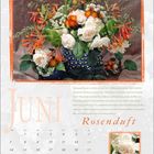 Juni. Rosenduft. Kalendertage von Mo. bis So., einschließlich Wochenenden. Blumiges Arrangement mit Rosen.