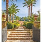 Zitat: "Erst die Fremde lehrt uns, was wir an der Heimat haben." - Theodor Fontane. Stufenweg, Palmen, mediterran.