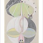 Text: "Juni". Illustration einer abstrakten, symmetrischen Form mit pastellfarbenen Elementen und Linien.