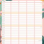 Text: NAME, Tage von 1 bis 30, Wochentage Di bis Mi, Juni. Illustration: Blumenmuster in kräftigen Farben.