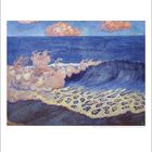 6. Eine Darstellung einer Meereswelle mit bunten, kräftigen Farben und kunstvollen Wolken im Hintergrund.