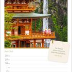 Text: "Im Tempel seines Geistes ist jeder Mensch allein. Ayn Rand." Kalenderseite mit Tempel und Wasserfall im Hintergrund.