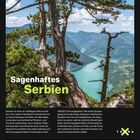 "Sagenhaftes Serbien" steht groß. Es folgt Text über Serbiens Natur. Oben Wald und Fluss. Kalender zeigt: Februar, Woche 5.