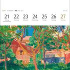 Juni, 25. Woche, 21.–27., Montag–Sonntag. Illustration: Bunte Bäume und ein Haus in lebendigen Farben.
