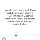 "Hoppeln zwei Hasen nach China..." Darunter Datum: 8. März, Montag, Internationaler Frauentag. Smiley mit lächelndem Gesicht.