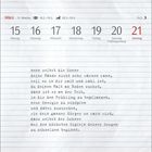 Kalenderseite von März mit Gedicht darunter. Sonntag, 21. März, Frühlingsanfang, hervorgehoben.