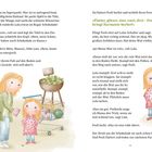 Eine Illustration zeigt Lola und ihre Mutter beim Einkaufen. Texte beschreiben Lolas Wutanfall und ein magisches Wesen namens Feeli, das Harmonie bringt.