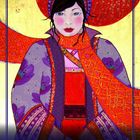 21. HERBST: Es ist die Zeit des Loslassens: Befreie dich! Illustration einer Frau in bunter, traditioneller Kleidung.