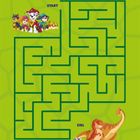 "Start" links bei der PAW Patrol und "Ziel" rechts bei den Dinosauriern in einem Labyrinth.