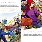 Text: "Versuche, Poison Ivy aufzuhalten." Links Pflanzen, rechts Menschen, die fliehen. Frau mit roten Haaren in lila T-Shirt.