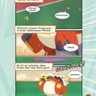 Comic mit Pikachu und Krokel. Pikachu macht sich bereit. Krokel rutscht in einer lilafarbenen Pfütze aus. Schlittern!