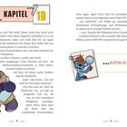 Text: Kapitel 1B. Blättere zu Kapitel 8C. 
Illustration: Blauer Charakter mit Lupe in Sherlock-Holmes-Hut.