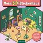Texte: "Mein 3D-Stickerhaus", "Zuhause", "Über 300 Sticker zum Einrichten von Räumen". Illustration: Katzen im gemütlichen Raum.
